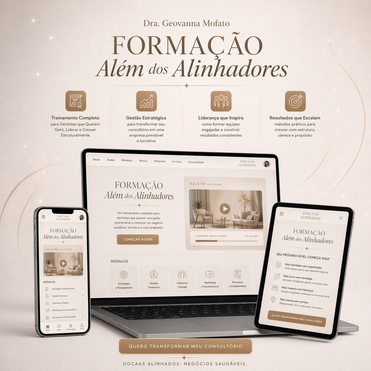 Mockup da Formação Além dos Alinhadores — Dra. Geovanna Mofato